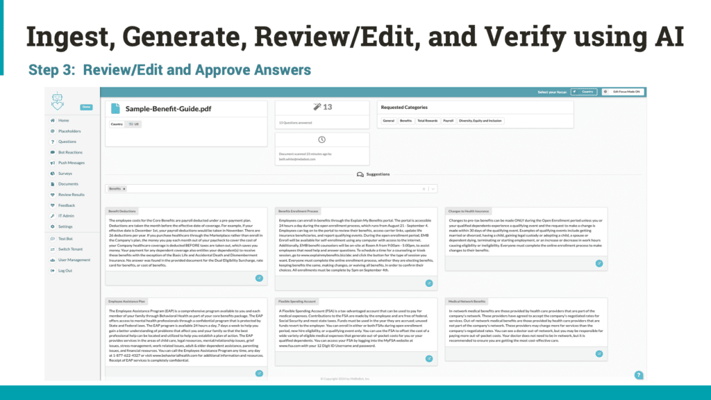 Step 3 of How MeBeBot AI Knowledge Management Process Works — Review and Approve Answers